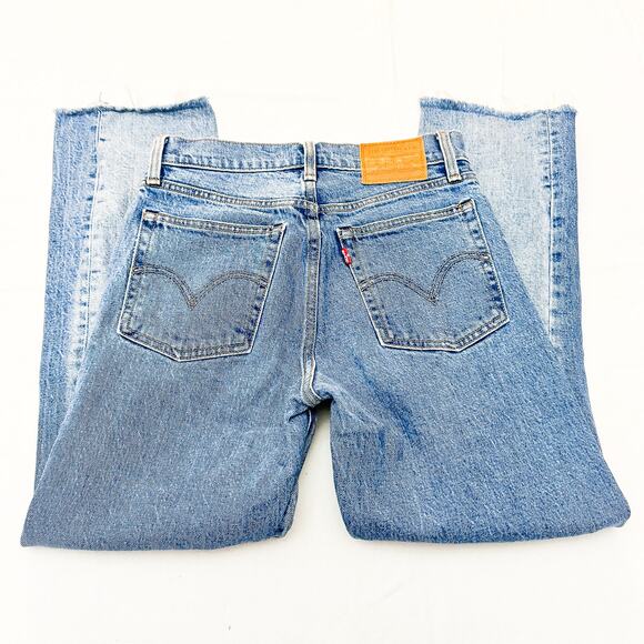 Levi’s Wedgie Straight Button Fly Denim Jeans Ripped Raw Hem Size 25 - Picture 4 of 9